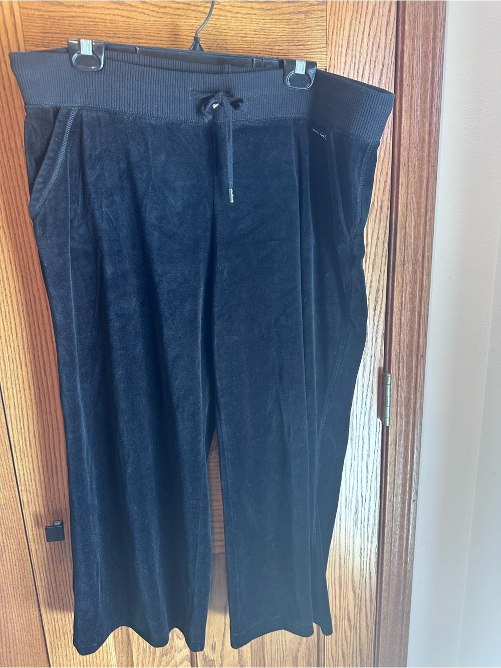 Michael Kors Velour Wide Leg Pants Size XL Black Lounge Activewear Ankle